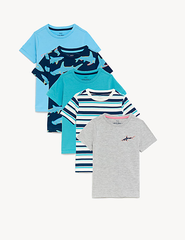 Lot de 5&nbsp;t-shirts en coton à imprimé requin (du 2 au 8&nbsp;ans) - CA