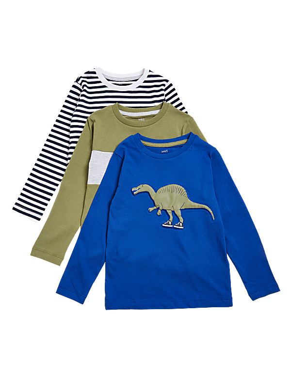 3pk Pure Cotton Dinosaur Tops (2-7 Yrs)