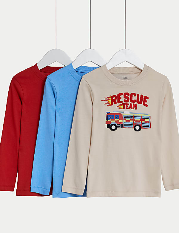 Lot de 3&nbsp;tops 100&nbsp;% coton à camion de pompier (du 2&nbsp;au 8&nbsp;ans) - CH
