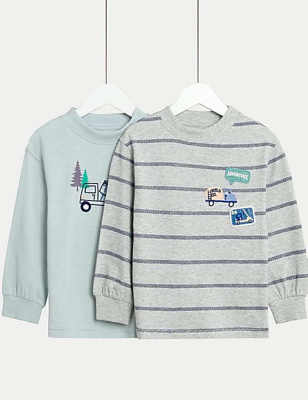 2pk Cotton Rich Transport Graphic Tops (2-8 Yrs)