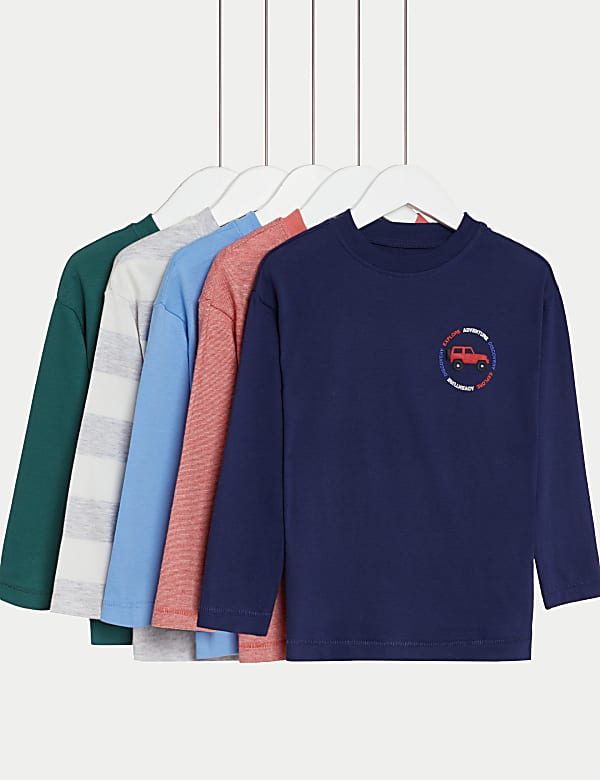 Lot de 5&nbsp;tops 100&nbsp;% coton uni et à rayures (du 2 au 8&nbsp;ans) - LU