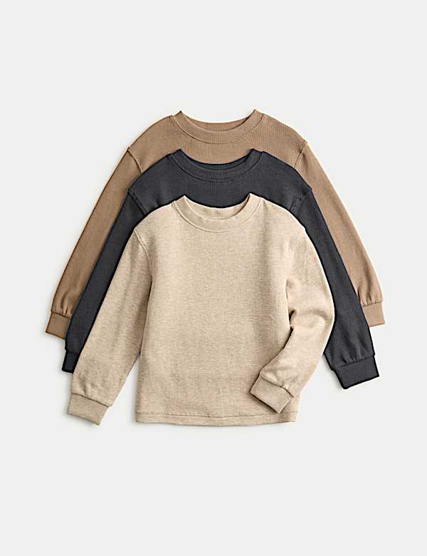 3pk Pure Cotton Waffle Tops (2-8 Yrs) - DE