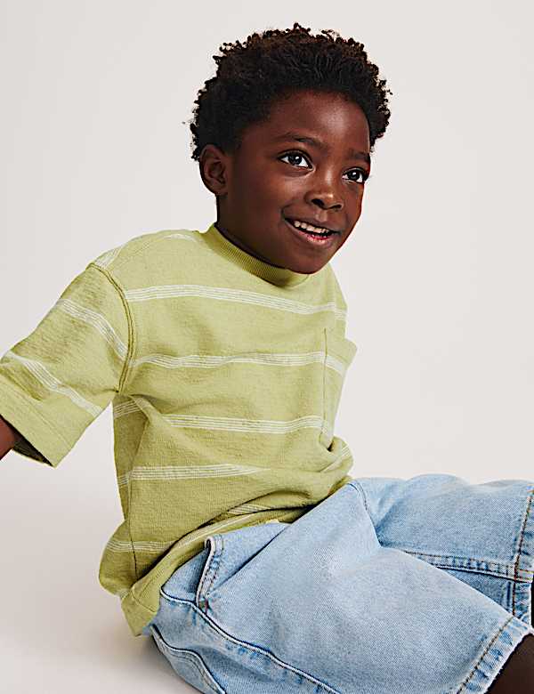 Pure Cotton Striped Textured T-Shirt (2-8 Yrs) - LU