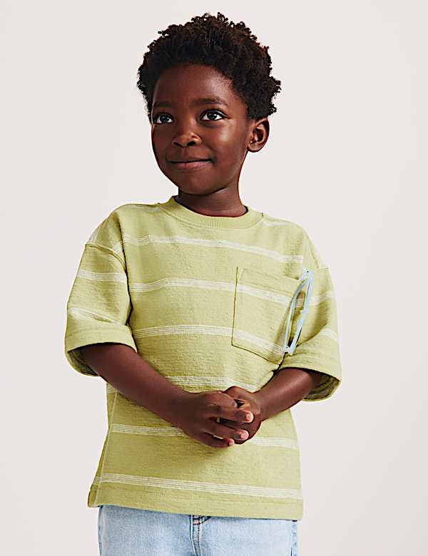 Pure Cotton Striped Textured T-Shirt (2-8 Yrs) - LU