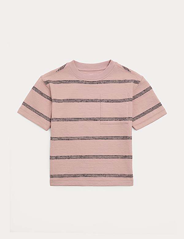 Pure Cotton Striped Textured T-Shirt (2-8 Yrs) - GR