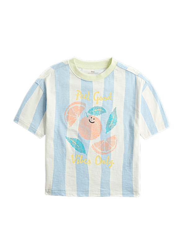 Pure Cotton Striped Graphic T-Shirt (2-8 Yrs)