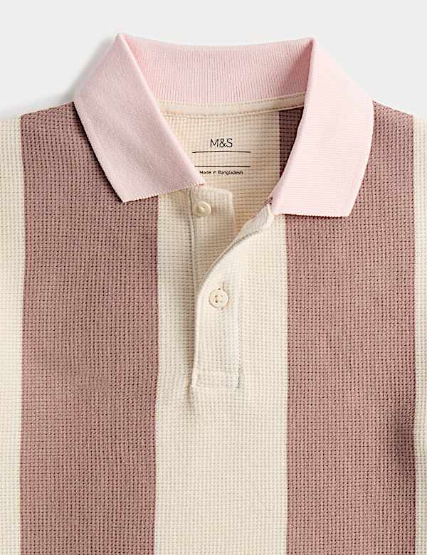 Pure Cotton Striped Waffle Rugby Top (2-8 Yrs)