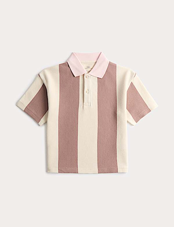Pure Cotton Striped Waffle Rugby Top (2-8 Yrs)