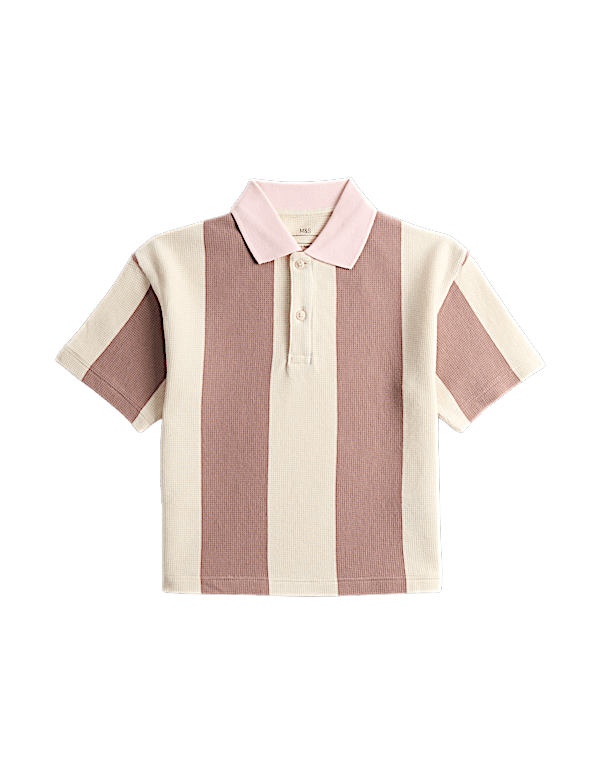 Pure Cotton Striped Waffle Rugby Top (2-8 Yrs)