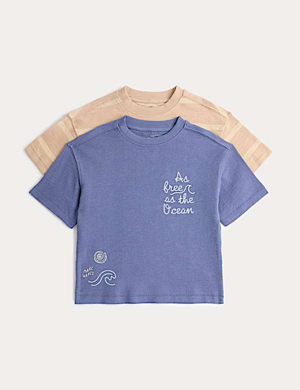 2 Pack Pure Cotton Textured T-Shirts (2-8 Yrs)