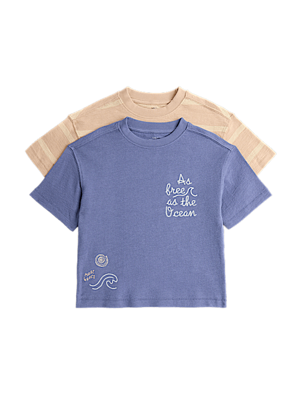 2 Pack Pure Cotton Textured T-Shirts (2-8 Yrs)