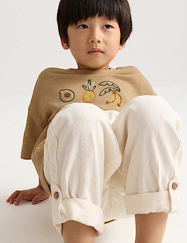 Pure Cotton Textured Embroidered T-Shirt (2-8 Yrs)