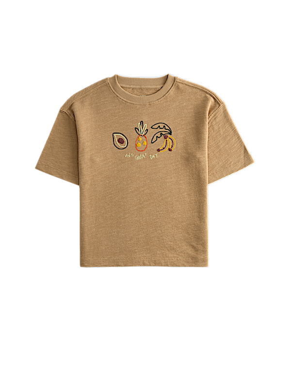 Pure Cotton Textured Embroidered T-Shirt (2-8 Yrs)