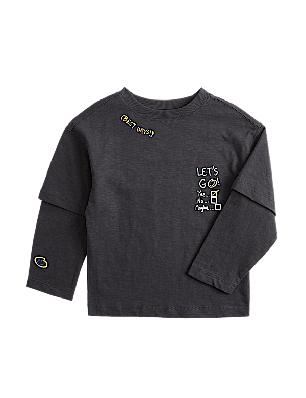 Pure Cotton Mock Sleeve T-Shirt (2-8 Yrs)