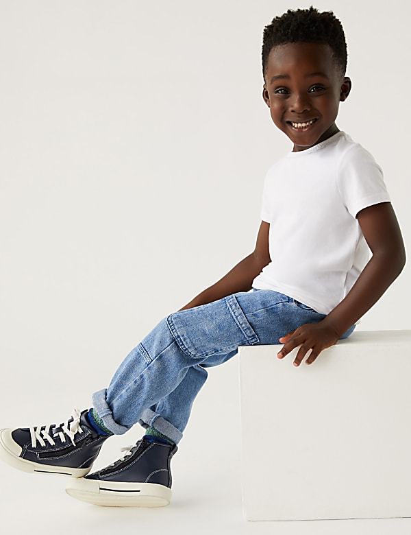 Pure Cotton Pull-On Cargo Jeans