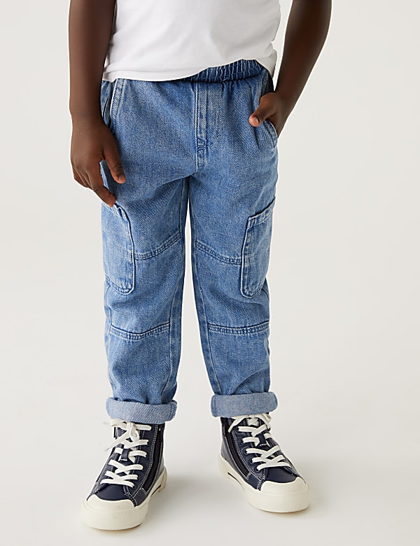 Pure Cotton Pull-On Cargo Jeans