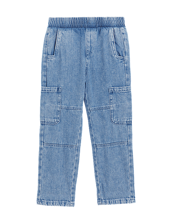 Pure Cotton Pull-On Cargo Jeans