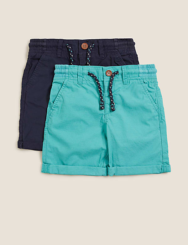 2pk Pure Cotton Ripstop Shorts (2-7 Yrs)