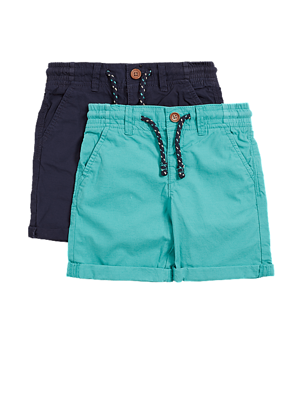 2pk Pure Cotton Ripstop Shorts (2-7 Yrs)