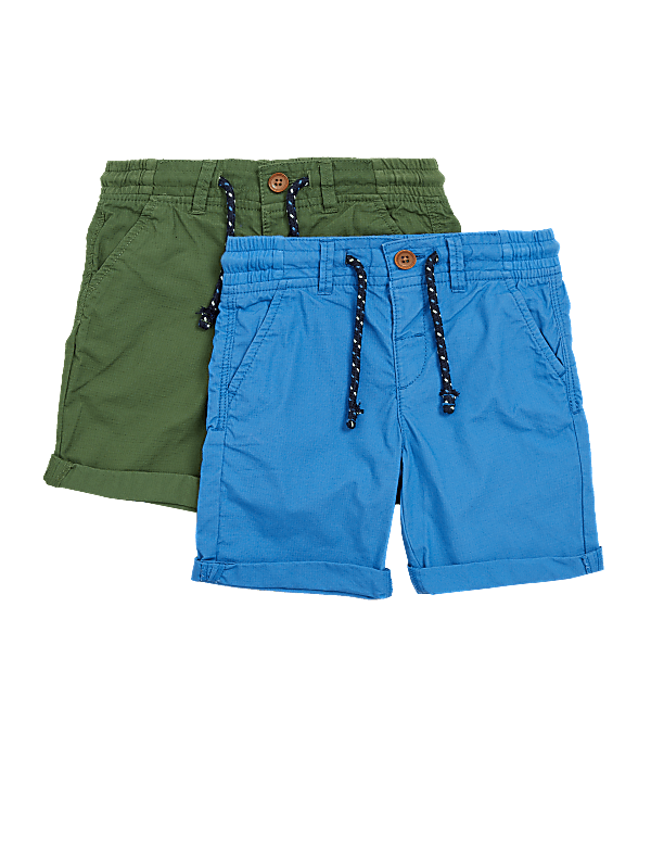 2pk Pure Cotton Ripstop Shorts (2-7 Yrs)