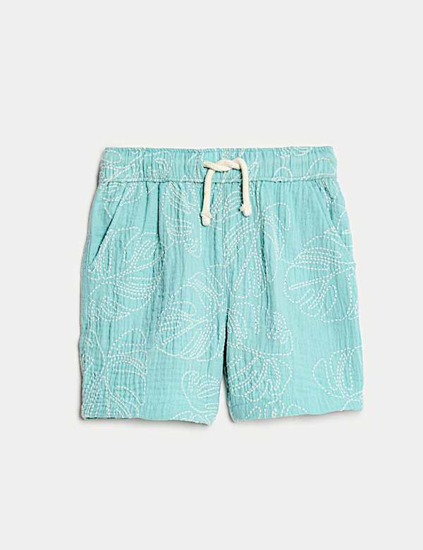 Pure Cotton Leaf Embroidered Shorts (2-8 Yrs) - CY