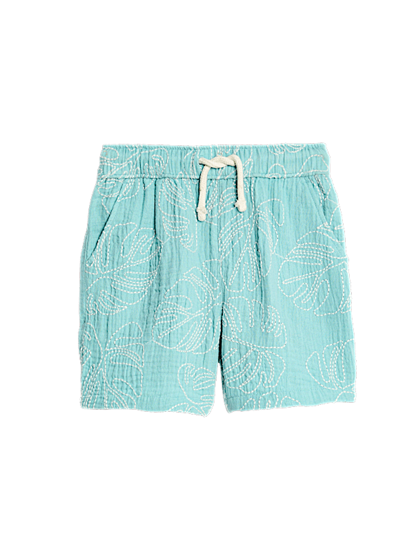 Pure Cotton Leaf Embroidered Shorts (2-8 Yrs)