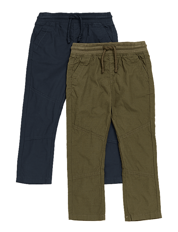 2pk Pure Cotton Ripstop Trousers (2-7 Yrs)