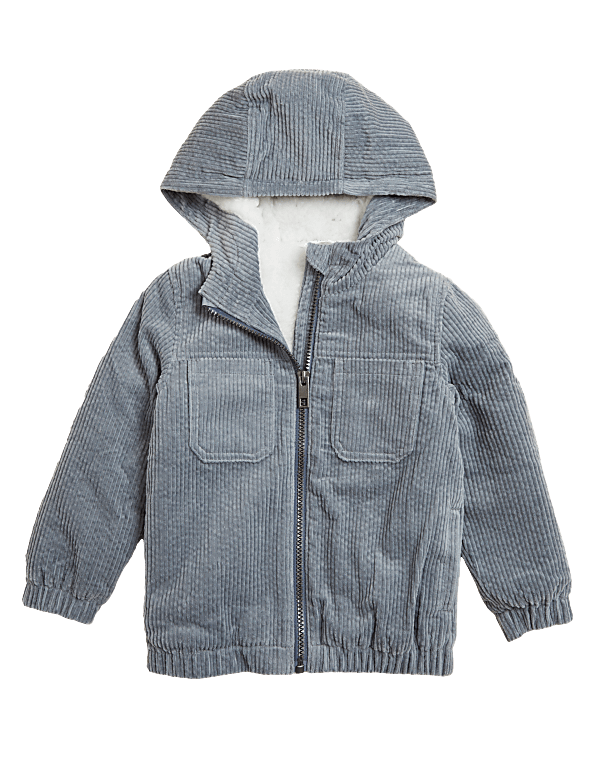Borg Lined Cord Zip Hoodie