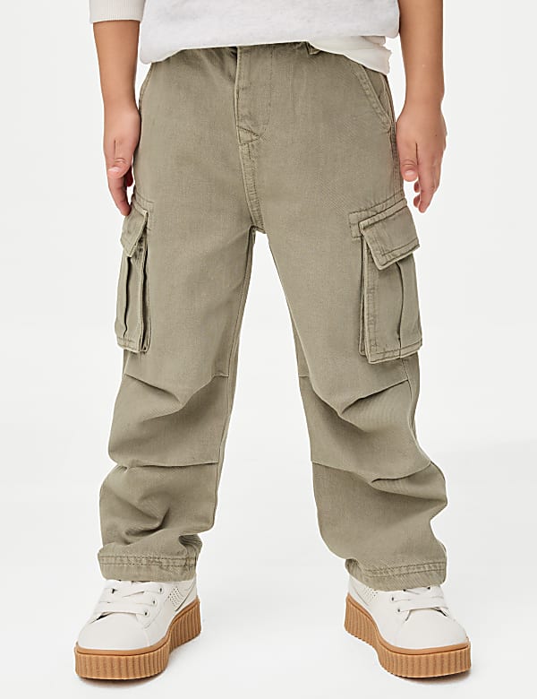 Pure Cotton Wide Leg Cargo Trousers (2-16 Yrs)