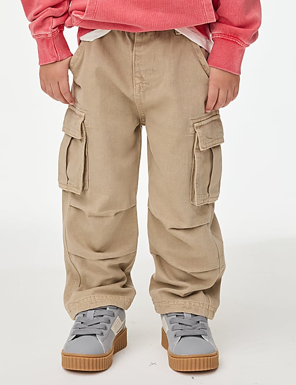 Pure Cotton Wide Leg Cargo Trousers (2-16 Yrs)