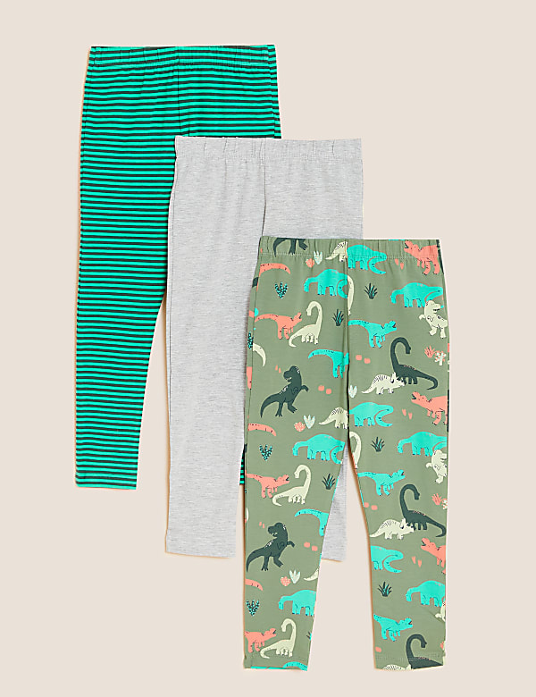 3pk Cotton Rich Dinosaur Print Leggings