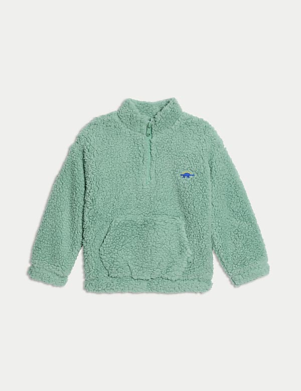 Marks Spencer Borg Half Zip Dinosaur Jacket 2 8 Yrs Green 5 6 Y