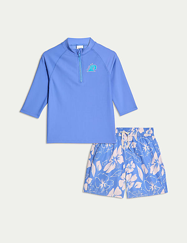 2pc Hibiscus 3/4 Sleeve Swim Set (2-8 Yrs) - DE