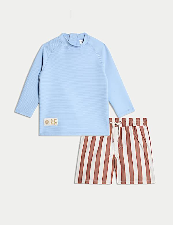 Set Baju Renang Lengan Panjang Motif Garis (2-8 Thn) - ID