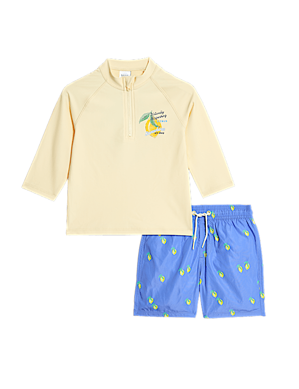 2pc Lemon Print Long Sleeve Swim Set (2-8 Yrs)