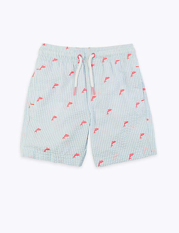 Dolphin Embroidered Striped Swim Shorts (2-7 Yrs)