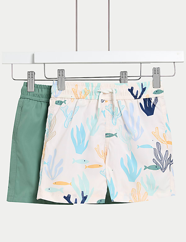 2pk Sea Scene Shorter Length Swim Shorts (2-8 Yrs) - DE