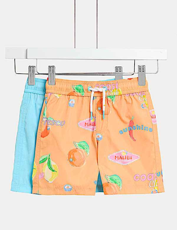 2pk Fruit And Plain Swim Shorts (2-8 Yrs)