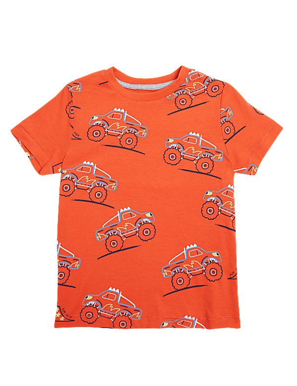 Pure Cotton Monster Truck Print T-Shirt