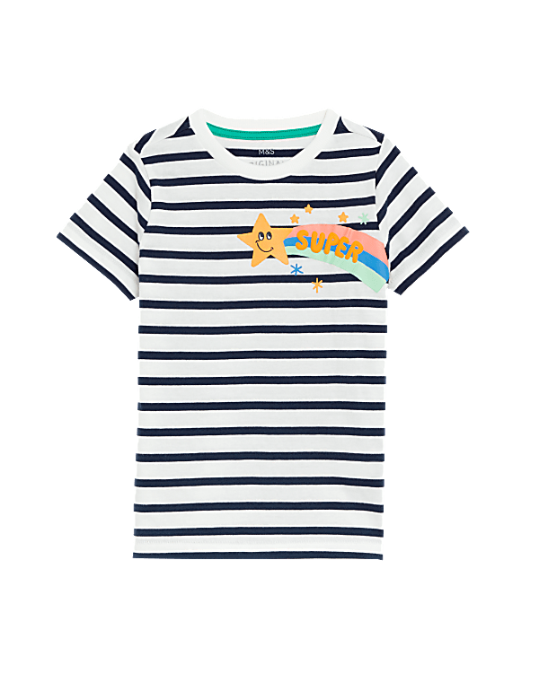 Pure Cotton Striped Printed T-Shirt