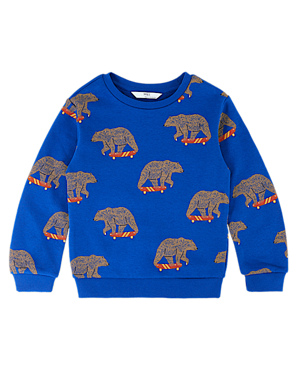 Cotton Rich Bear Print Sweatshirt (2-7 Yrs)