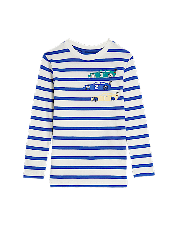 Pure Cotton Car Stripe Top (2-8 Yrs)