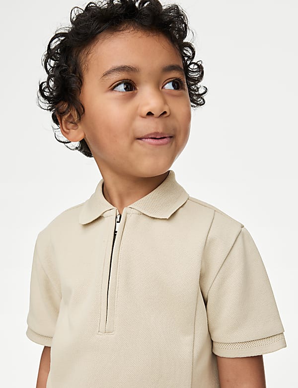 תלבושת חולצה ומכנסיים מתערובת כותנה בטקסטורת פיקה (16-2 שנים) - IL