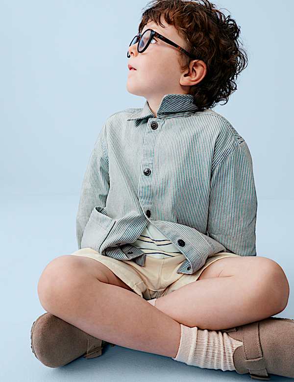 3 Piece Cotton Rich Striped Overshirt Outfit (2-10 Yrs) - BN