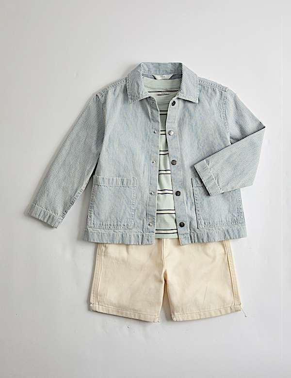 3 Piece Cotton Rich Striped Overshirt Outfit (2-10 Yrs) - BN
