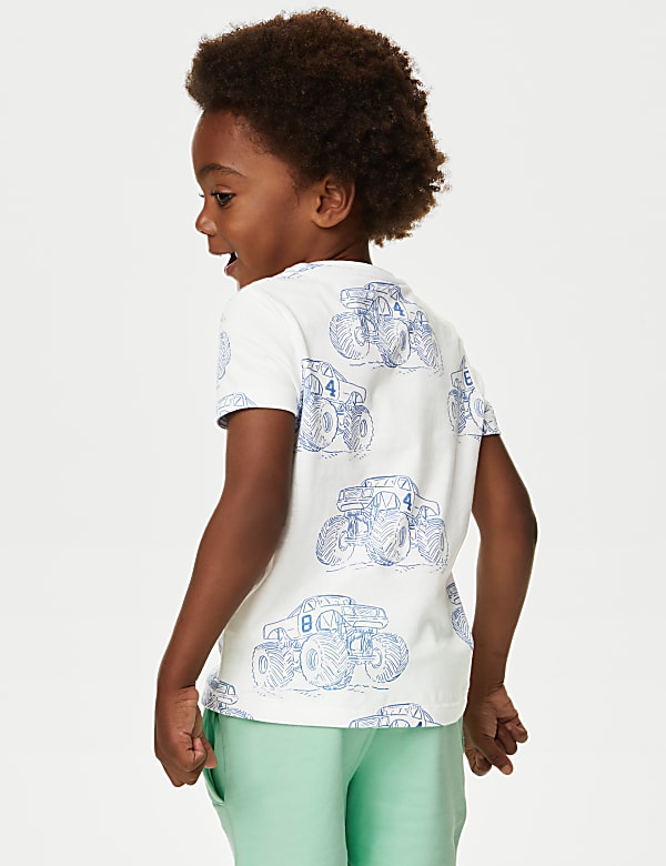Pure Cotton Monster Truck Print T-Shirt (2-8 Yrs)