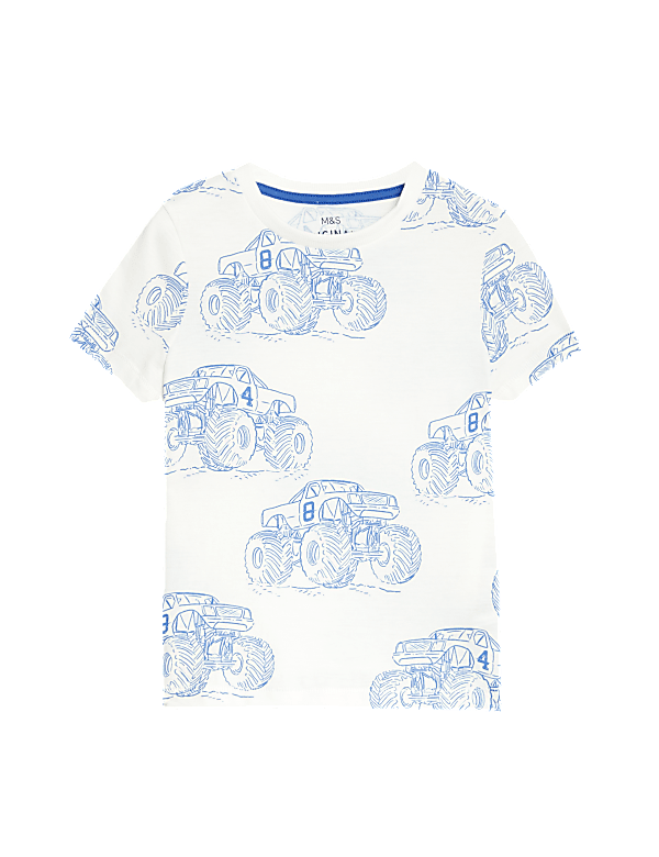 Pure Cotton Monster Truck Print T-Shirt (2-8 Yrs)