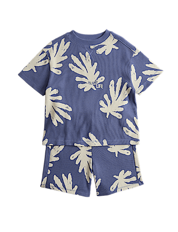 2 Piece Pure Cotton Printed Waffle Outfit (2-8 Yrs)