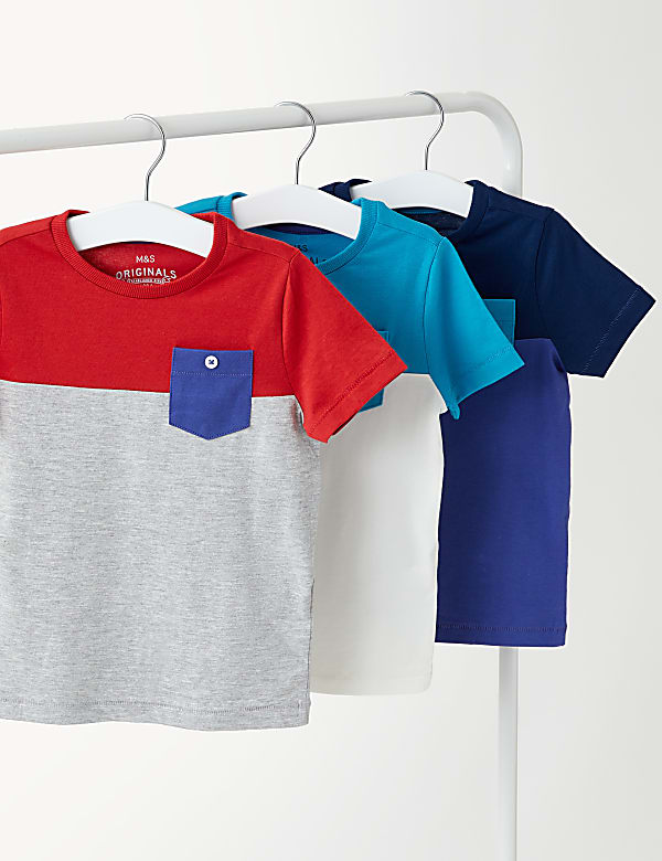 3pk Pure Cotton Colour Block T-Shirts