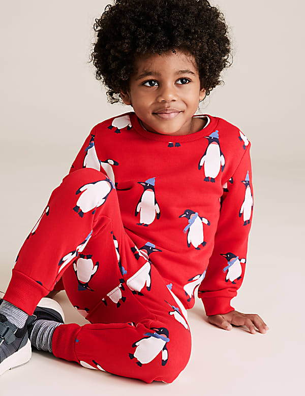 Cotton Penguin Print Joggers (2-7 Yrs)